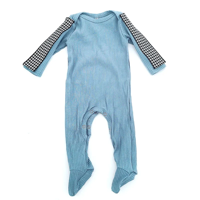 Baby Boy Girl Soft Cotton Houndstooth Ribbon bodysuit baby Fall Clothes Casual Long Sleeves Ribbed Outfits Kids Rompers Pajamas