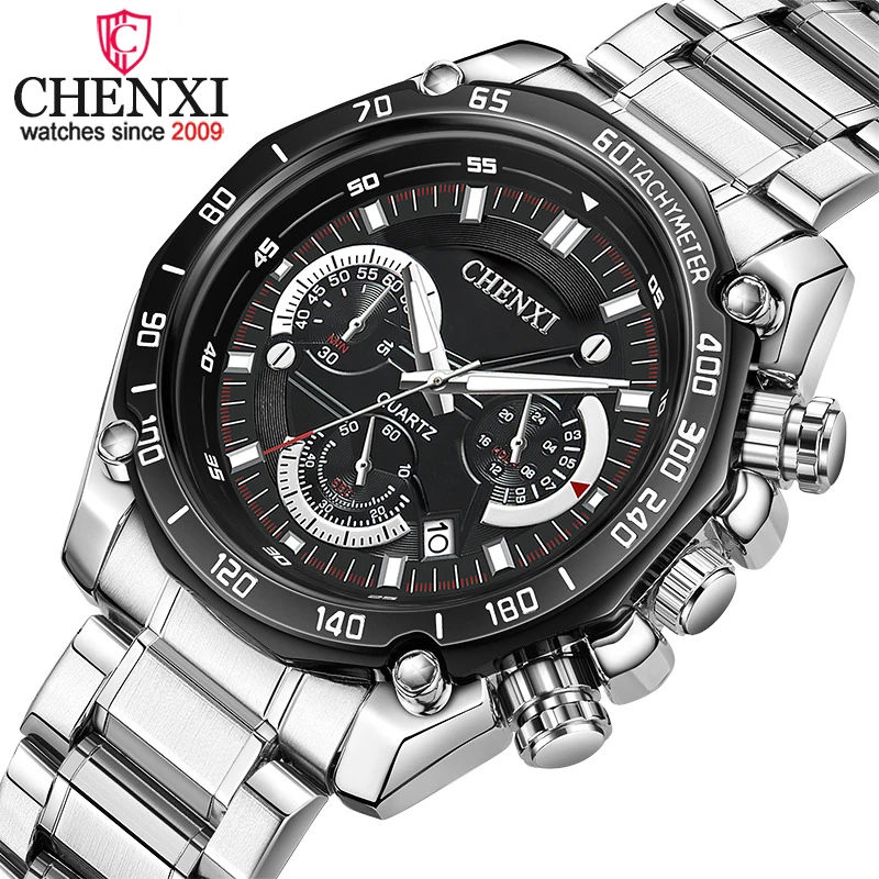 

CHENXI Mens Watches Stainless Steel Chronograph Top Luxury Brand Sport Quartz Men Watch Waterproof Calendar Date Wristwatch