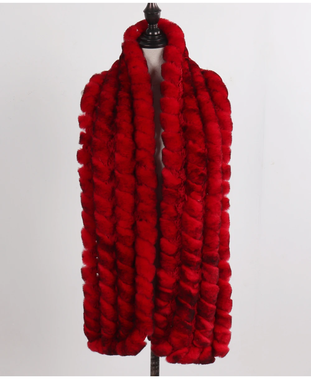 Neue Marke Gestrickter Modischer Damen Echt Rex Kaninchenfell Schal Frauen Winter Warmer Natürlicher Pelzschal Langer Stil Echter Pelz Halswärmer – Detail 10