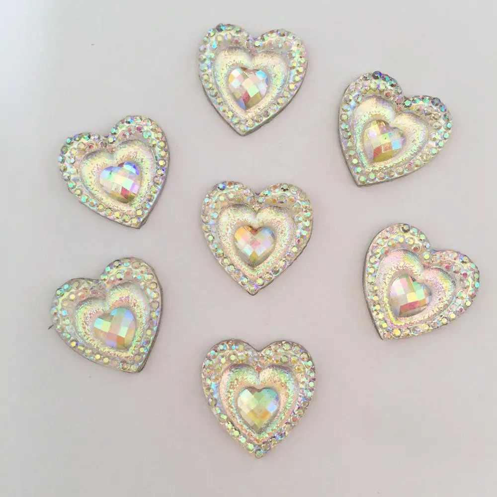 100PCS 16mm AB Resin Heart Peacock eye Flatback  Rhinestone Applique DIY Wedding Scrapbook Ornament Crafts SD88*5