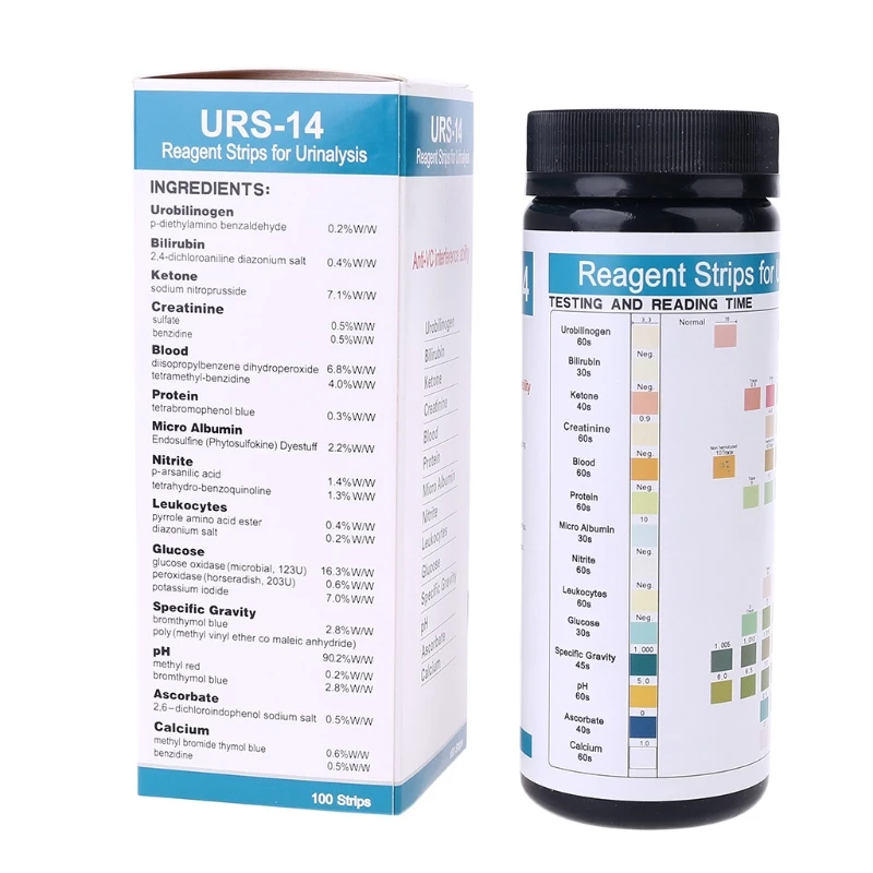 URS-14 100strips Urinalysis Reagent Test Paper Urine Test Strips Leukocytes, Nitrite, Urobilinogen, Protein, pH, Ketone