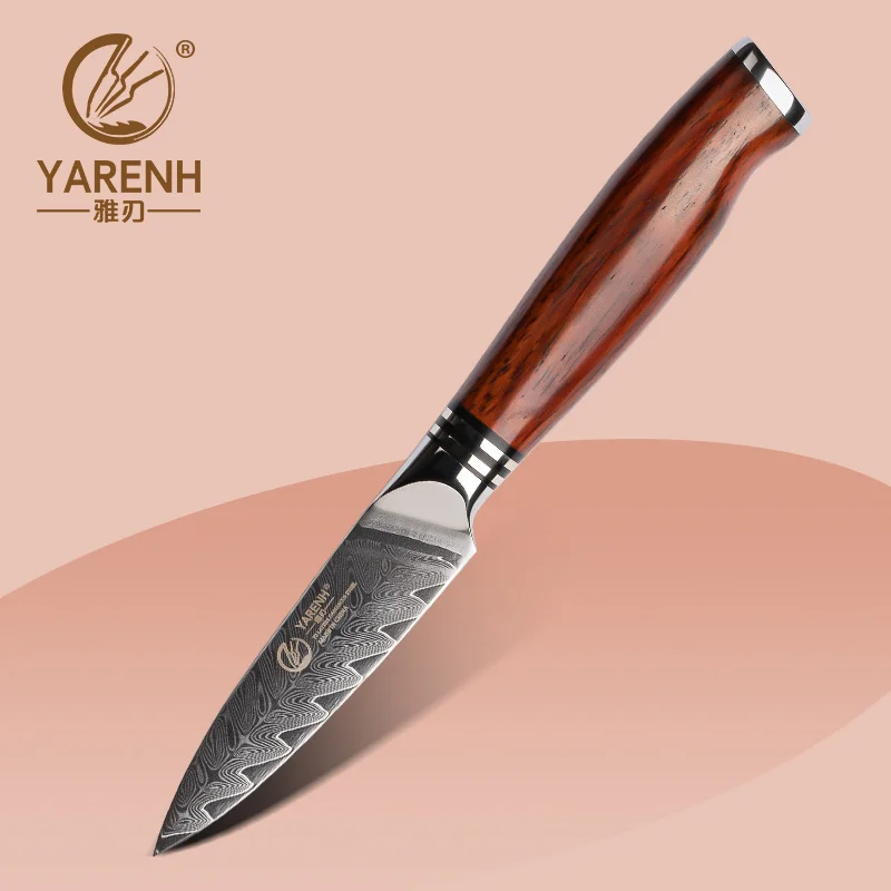 YARENH 3 Inch Fruit Knife 73 Layers Japanese Damascus Steel Ultra Sharp Fruit Peeling Knife Kitchen Tools Dalbergia Wood Handle