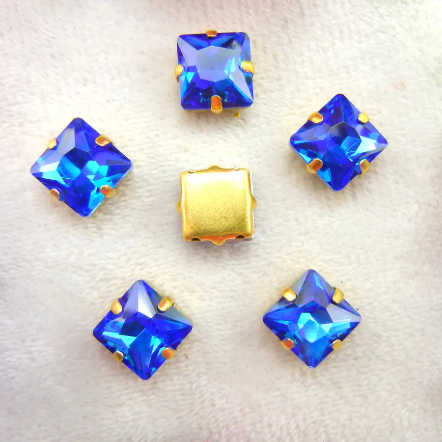 Glaskristall-Goldkrallenfassungen 8mm 10mm 12mm Schöne Farbmischung Quadratische Form Aufnähbare Strassperlen Hochzeitsschuhe DIY-Verzierung – Detail 4