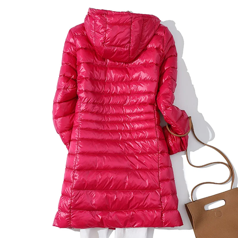 Abrigo acolchado de talla s-6XL para mujer, chaqueta de plumón de pato blanca, ultraligera, larga, ajustada, sólida, Parkas de invierno