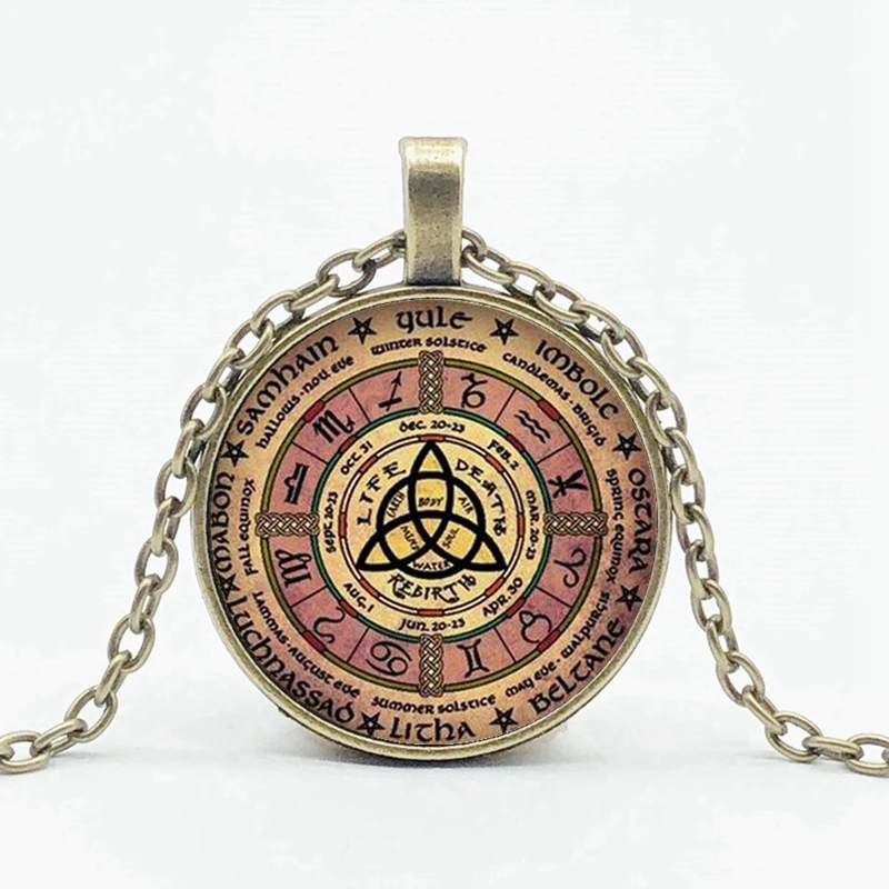 Fashion Magic Pentagram Necklace 3-color Convex Round Glass Pendant Necklace Men and Women Accessories Gift