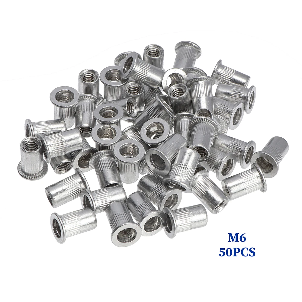 300Pcs M3 M4 M6 M8 M10 Flat Head Rivet Nuts Set Aluminum Alloy Rivet Nuts Nut Insert Riveting Set