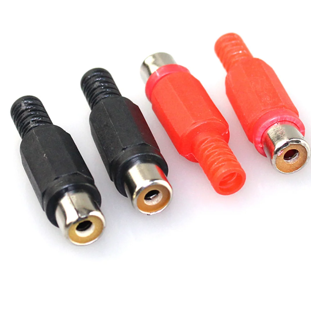 10PCS Solder RCA Jack Connector Audio Video Plug Balck Red Plastic Handle Male Female Audio Plugs