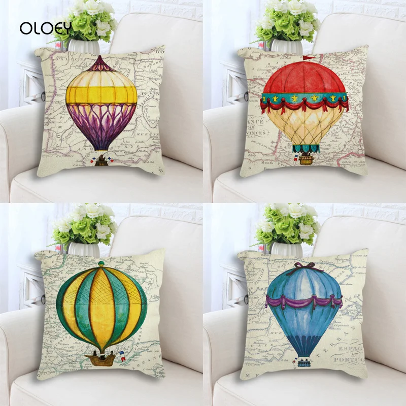 

Linen Cushion Cover, Home Cushion Cover, Hot Air Balloon Cushion Cover, Bedroom Office Car Decoration Cushion Cover 45x45 Cm ..