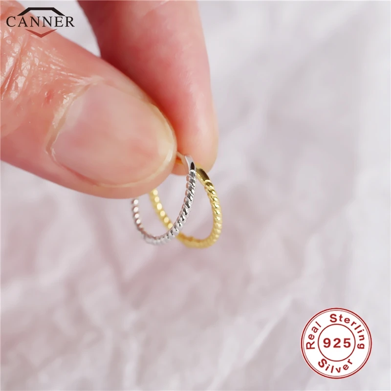 CANNER Simple Small 925 Sterling Silver Hoop Earrings for Women Men Twist Circle Gold Color Huggie Piercing Earings Jewelry Gift