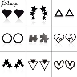 Multiple Black Fashion Stud Earrings For Men Women Punk Stainless Steel Heart Triangle Circle Earings Piercing Jewelry Accessory