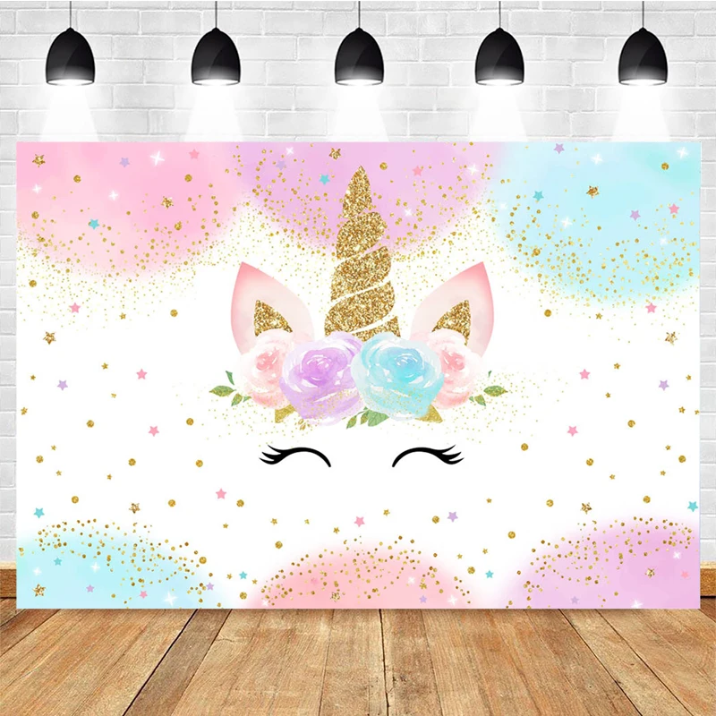 Licorne Fête D'anniversaire Photographie Nouveau-Né Bébé Douche Photo Fond Arc-En-Ciel Fleur Amour Toile De Fond Photo Studio