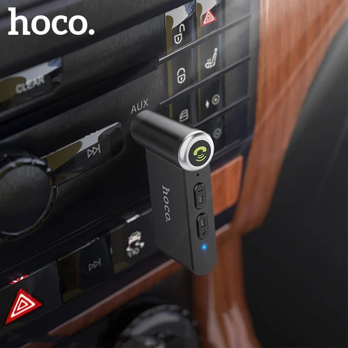 Imagen 2 del producto Hoco 3,5mm Jack AUX coche Bluetoother 5,0 receptor micrófono inalámbrico adaptador manos libres en coche para música Audio Aux BT receptor de auriculares