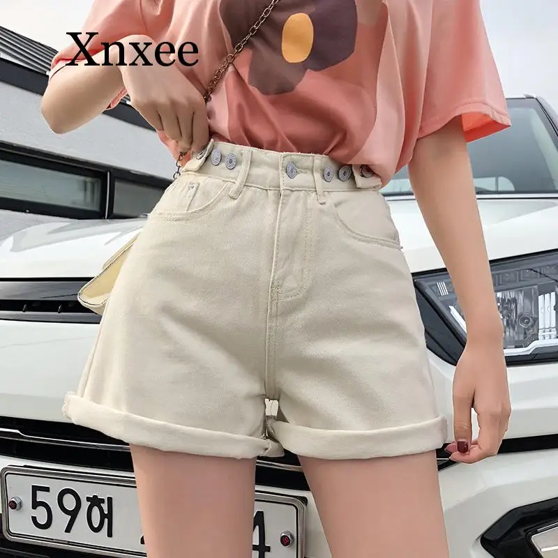 

Beige Vintage High Waist Blue Wide Leg Female Jean Shorts Women's Denim Shorts Classic Casual Summer Ladies Shorts Jeans Women