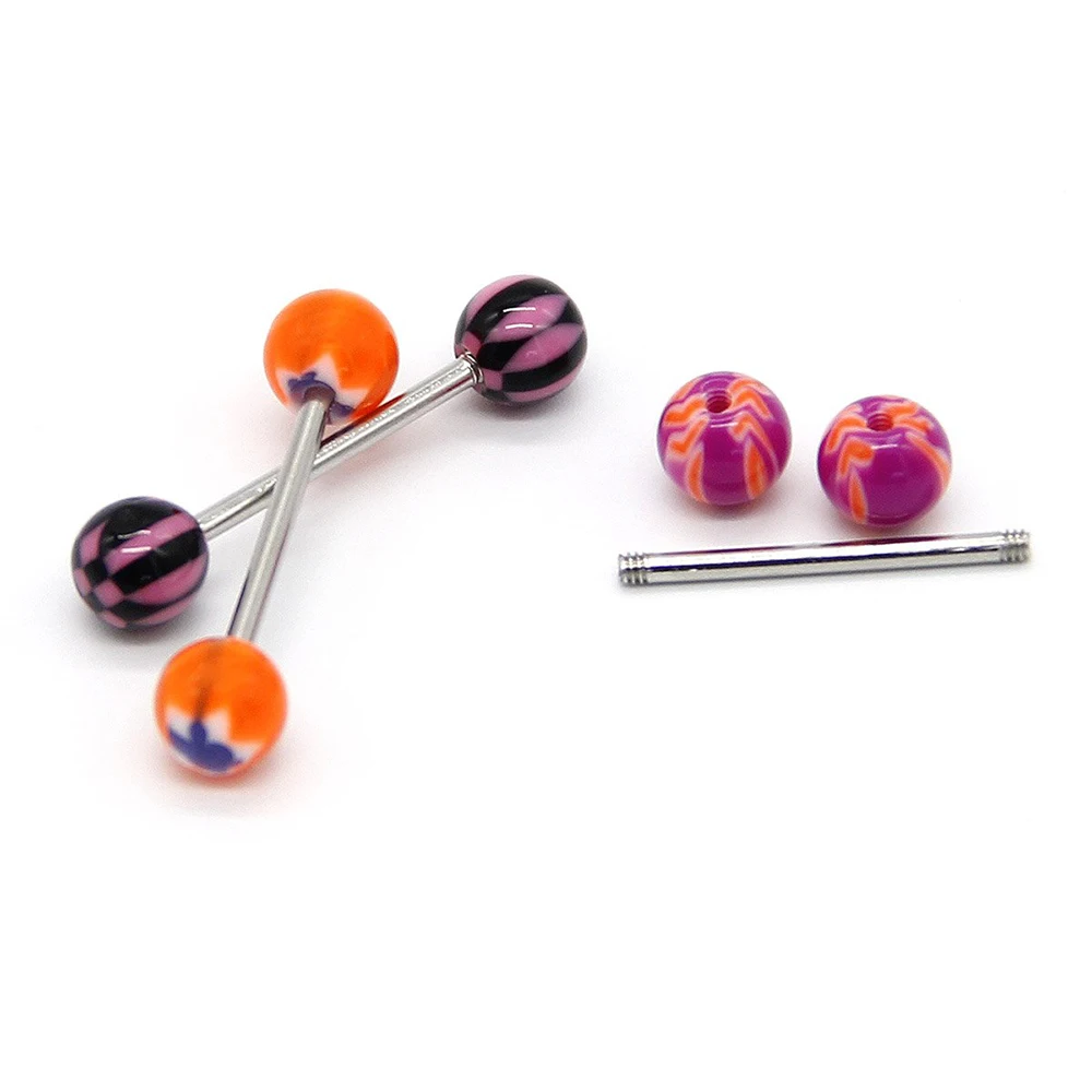 30/50/60/90/100pcs/Lot Wholesale 14g Tongue Rings Barbell Mix Colors Acrylic Steel Piercing Tongue Nipple Lip Oreja Body Jewelry