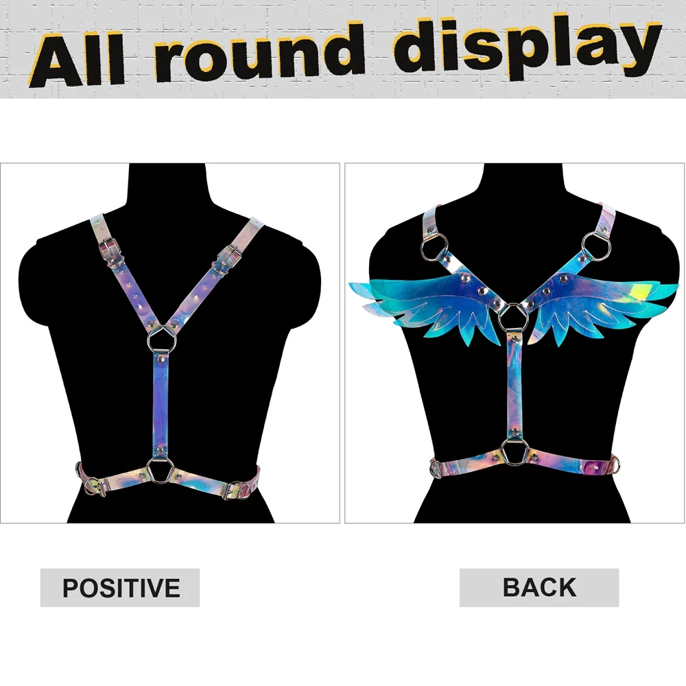 Laser Bunte Harajuku Dessous Goth Zubehör Harness Für Frauen PU Leder Käfig Bh Punk Erotische Strümpfe Einstellen Größe Tragen