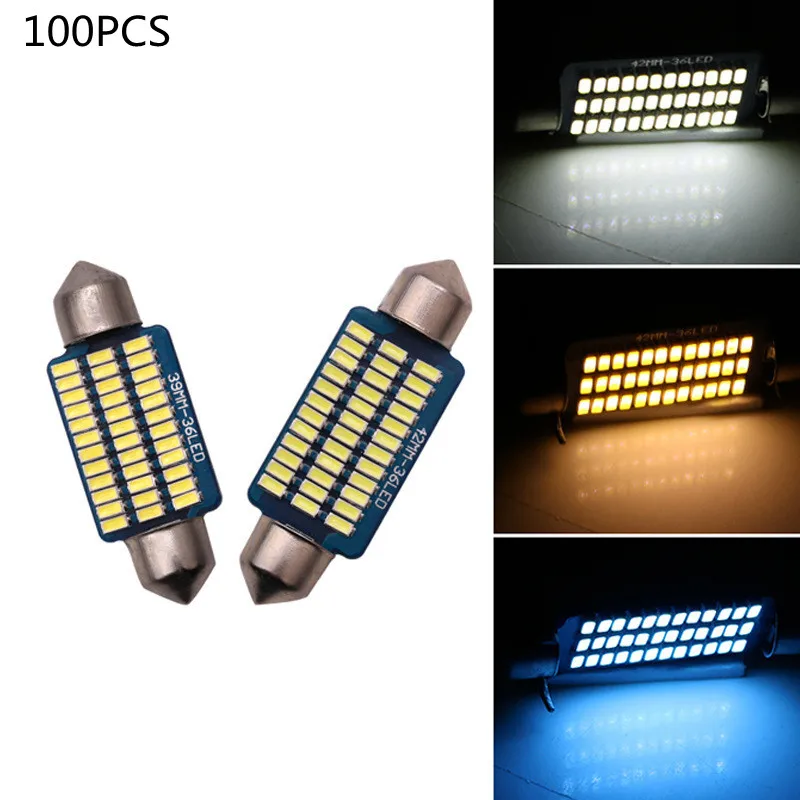 

100PCS Festoon 31mm 36mm 39mm 41mm C5W C10W LED Bulb Canbus No error Car Interior Reading LED Light License Plate Lamps 3014 SMD