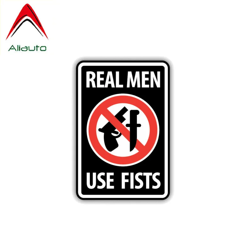 Aliauto Warning Car Sticker Real Men Use Fists Accessories PVC Decal for Harman Kardon Honda Crv Yeti Peugeot 3008,12cm*8cm