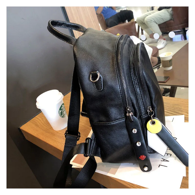 Luxury Travel Women's Backpack Soft Genuine Leather Girl Fashion Casual 10 Inches Black Vintage Waterproof Back Large Capacity