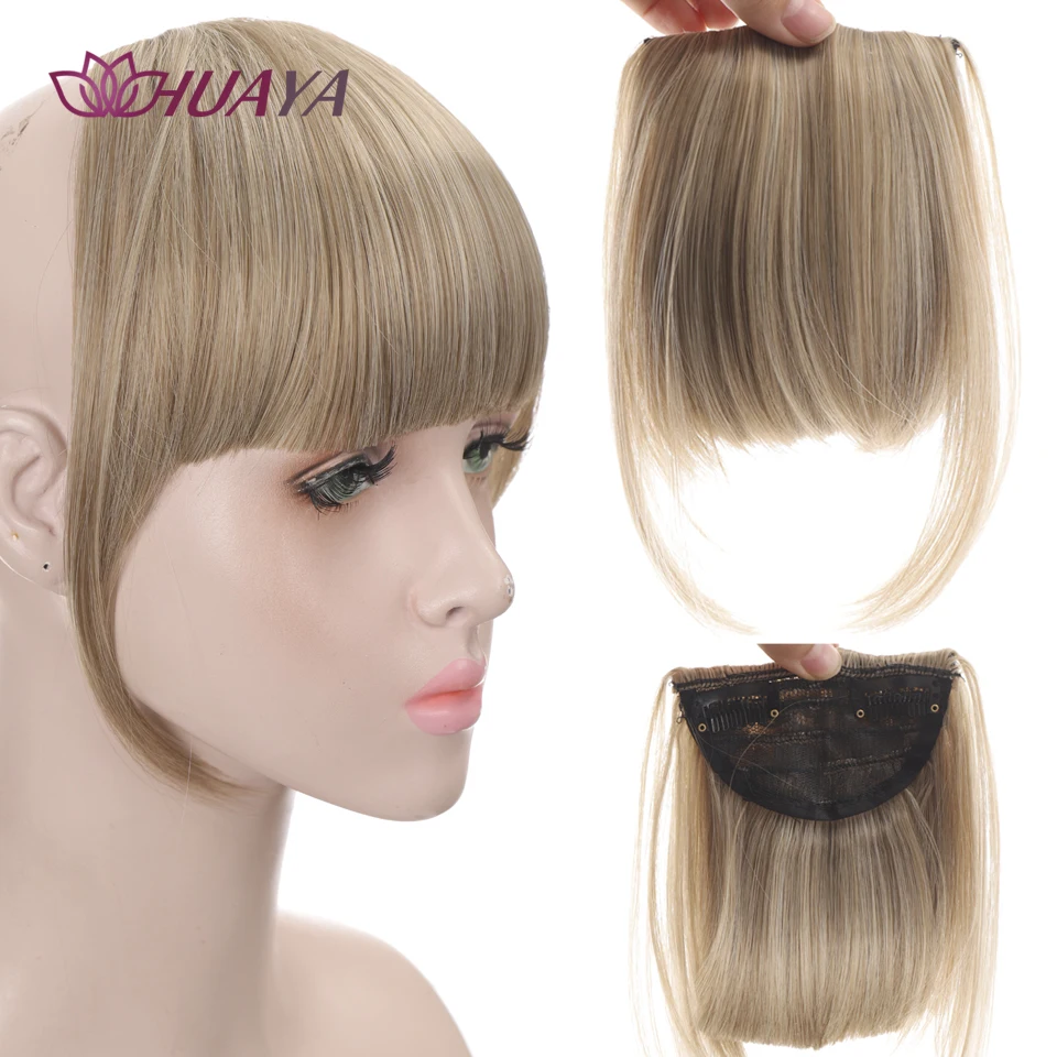 HUAYA Synthetic Bangs Hair Clip In Extensions Natural Fringe Bangs Clip In Front Neat Flat Bang Short Straight Hair piece Bangs