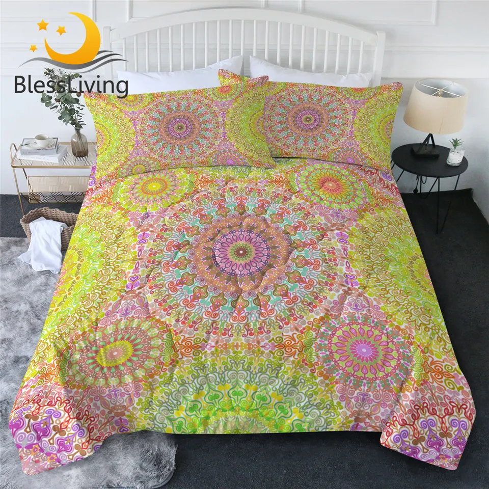 

BlessLiving Mandala Comforter Set Colorful Flower Bedding Cover Floral Cozy Thin Duvet Bohemian Bedspread Abstract Home Decor