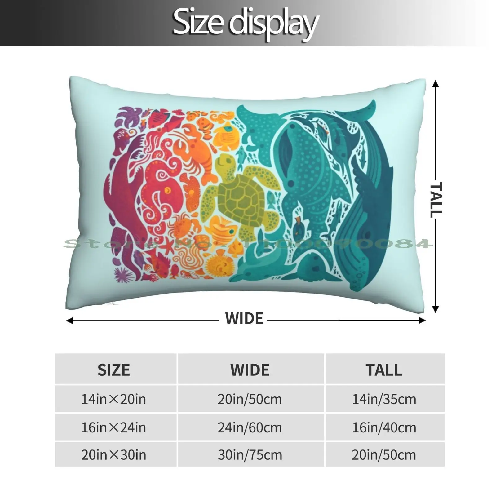 Aquatic Spectrum : Light Blue Pillow Case 20x30 50*75 Sofa Bedroom Sea Creatures Ocean Marine Animals Cartoon Cute Colourful