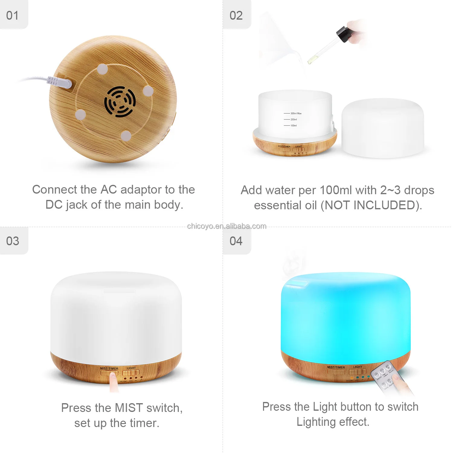 ناشر رائحة مرطب الهواء 500 مل 1000 مل بالموجات فوق الصوتية كول ميست صانع رشاش Led ضوء ليلي ناشر زيت عطري مع جهاز تحكم عن بعد