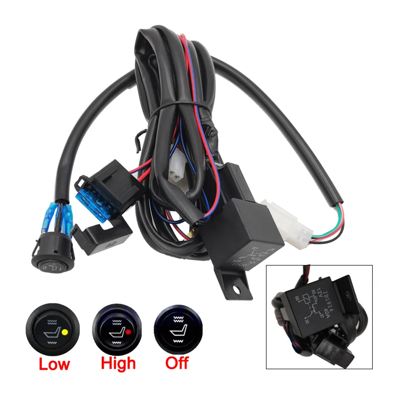 Built-in Car Seat Heater Fit 2 Seats 12V Carbon Fiber Seat Heating Pad High/low Temperature Adjustable Round Switch Controller