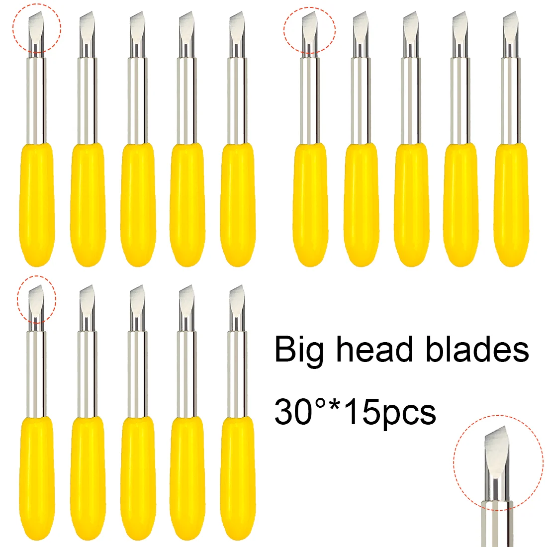 15pcs 30 Degrees Dia. 2mm Big Head Plotter Blade Offset Vinyl Cutter Cutting Plotter for Roland Cricut Skycut Deepcut Gcc Liyu