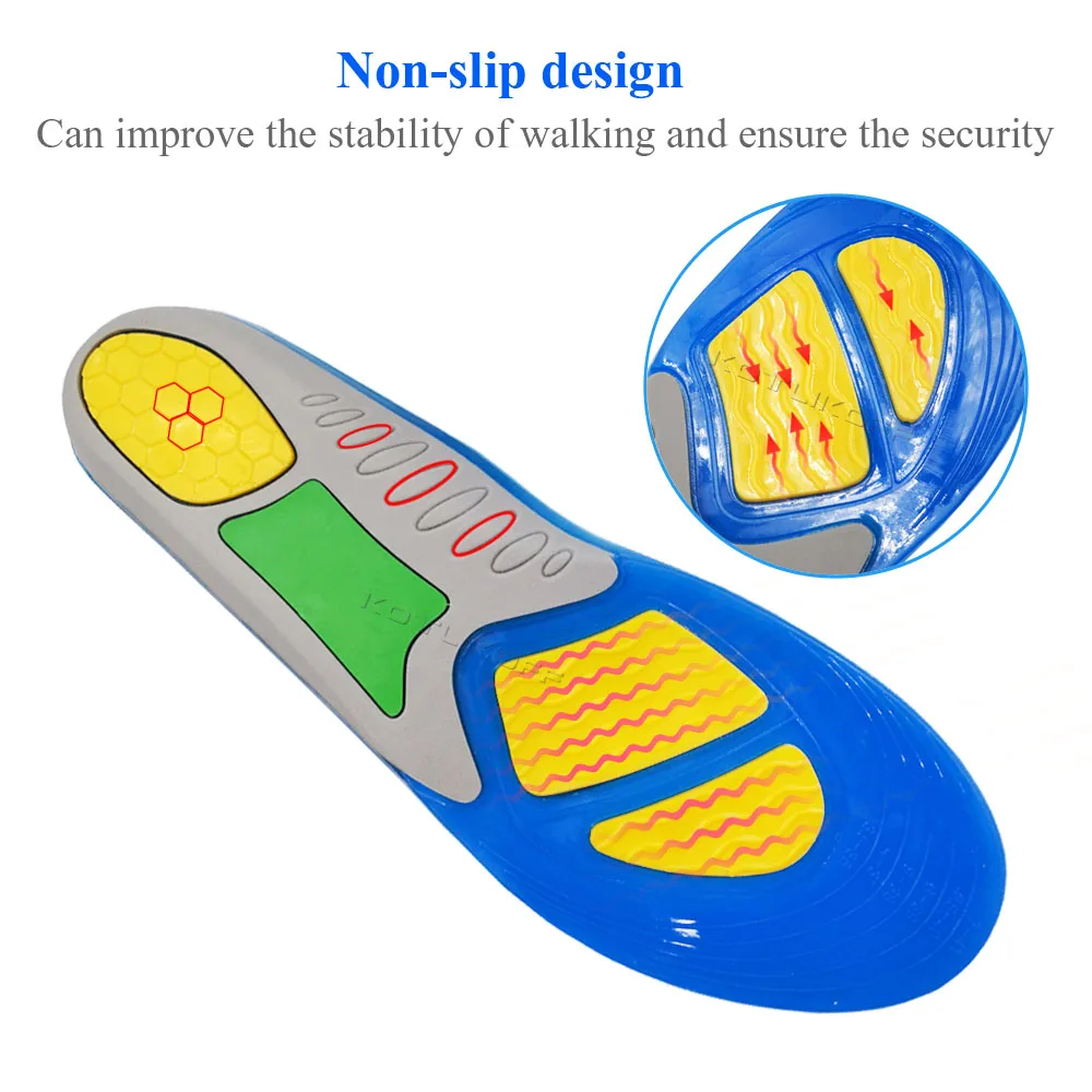 KOTLIKOFF Unisex Silicone Gel Sport Shoe Insoles Massaging Insole Orthopedic Running For Feet Shoes Sole Shock Absorption Pads