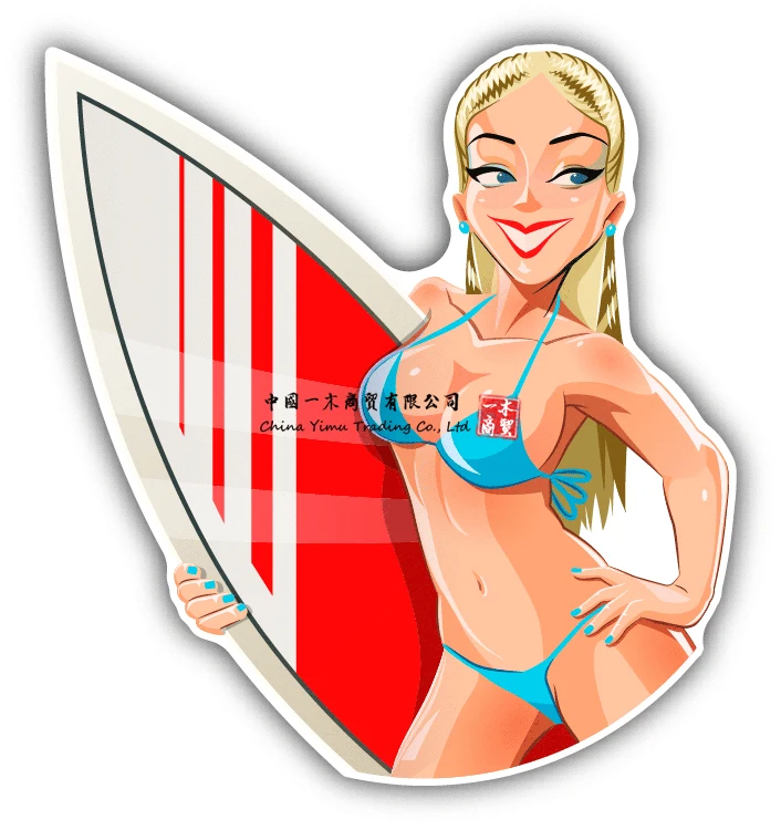 

Girl Surfing Board Car Bumper Sticker Decal for Pickup truck Ford Chevrolet Cadillac Honda Toyota Bikini Lingerie Make-up Bra