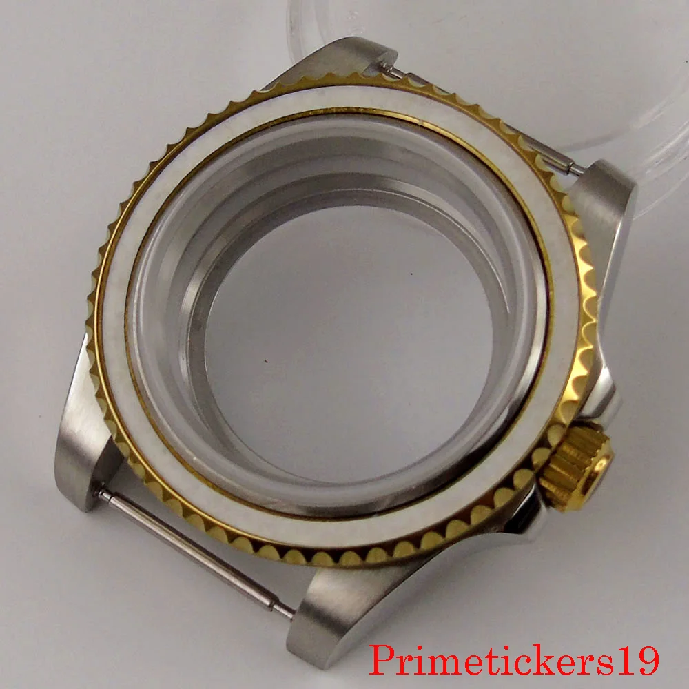 

luxury 40mm stainless steel watch case gold plated bezel fit NH35 NH36 automatic movement sapphire glass