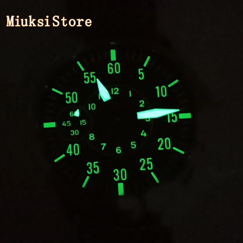 CORGEUT 44mm silver case black luminous dial leather strap 17 jewels 6497 hand winding movement mens leisure sport watch