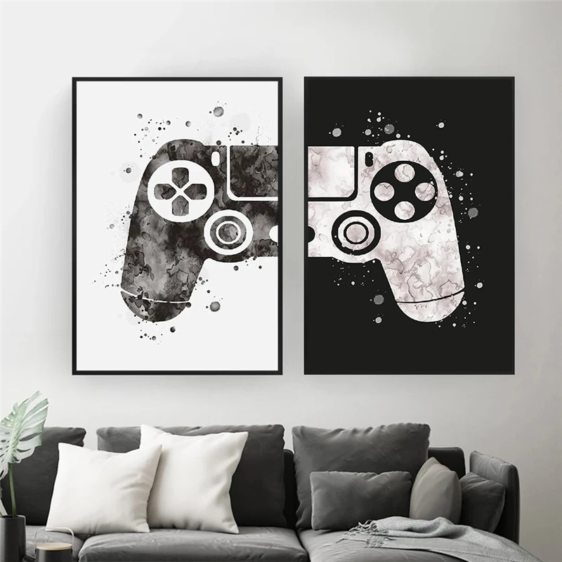 

Watercolor Boys Game Poster Print Gamepad Illustration Game Wall Art Picture Joystick Canvas Painting for Kids Room Home Decor