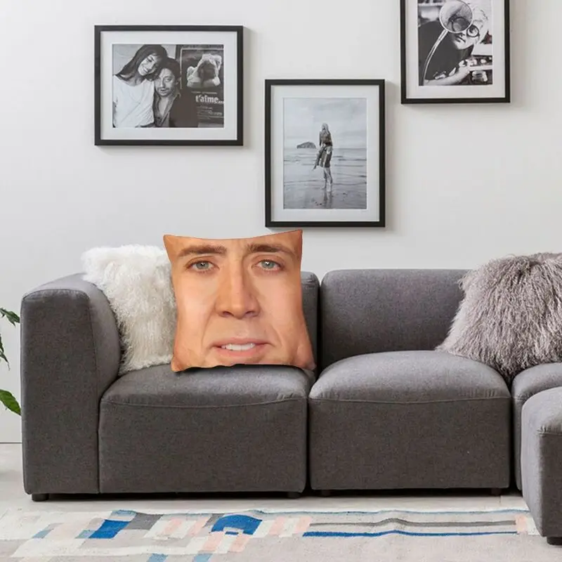 Nordic Nicolas Cage Face Square Pillow Case Home Decor Funny Meme Cushions Throw Pillow for Living Room Double-sided Printing