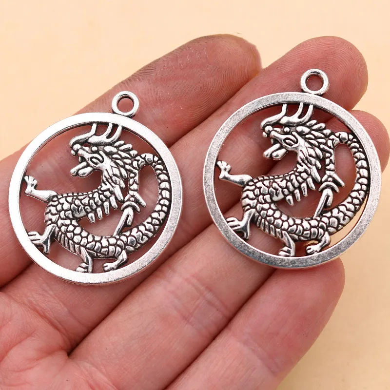 6pcs Retro Dragons Pendants, 37 * 32mm Dragons Kings Charms, God Beast Charms, DIY Metal Jewelry Charms, A2149