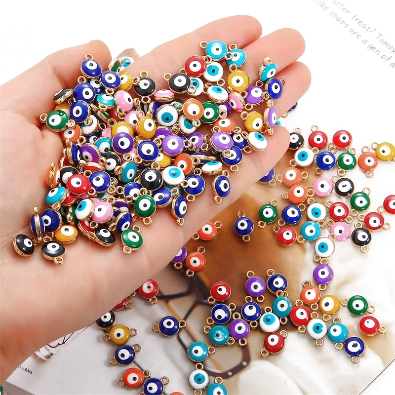 6/8mm 10 stücke Nette Mini Emaille Bösen blick Perlen Charme Anschlüsse für DIY Armband Ohrring Anhänger Herstellung schmuck Machen Zubehör