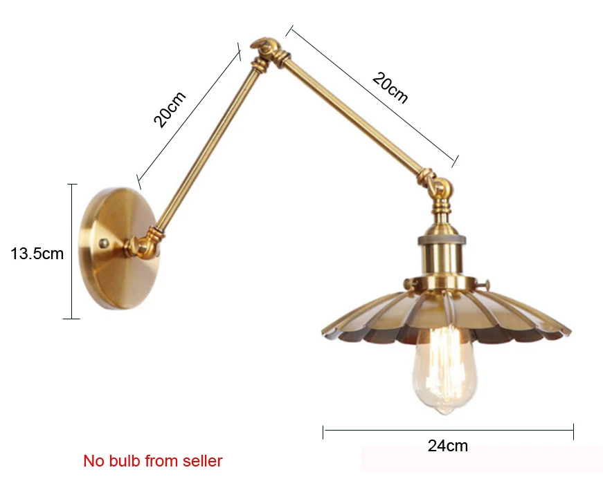 wecus Amerikanische Retro-Wandleuchte mit verstellbarem langem Arm, flexible goldene Lampe, Restaurant-Nachttisch, einziehbare Beleuchtungskörper 5