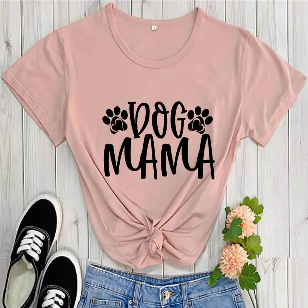 

Dog MaMa Printed 100%Cotton Women's T Shirt Summer Women O-Neck Pullover Short Sleeve Tops Pet Lover Gift Dog Mom Lift Tees