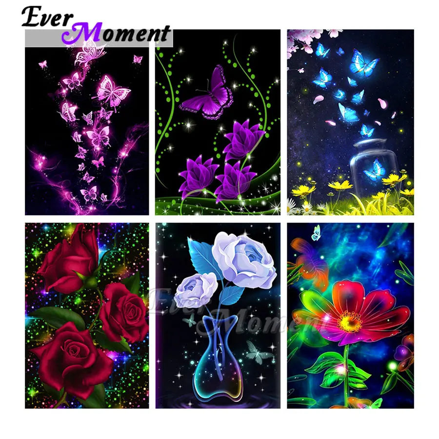 

Ever Moment Diamond Painting Colorful Paint By Diamond Butterfly Floral Square Round Stones Wall Art Decoration Gift ASF2256