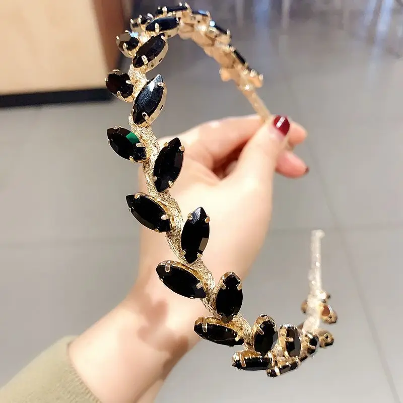 Luxury Rhinestone Leaves Headband Headwear Hairband Shiny Handmade Baroque Crystal Flower Wedding Hair Hoop Headband Wholesale