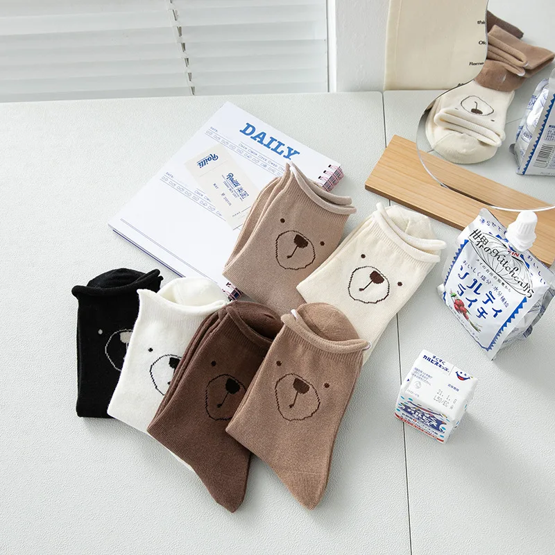 

Носки женские из чистого хлопка, дышащие, с рисунком медведя, красивые хлопковые носки