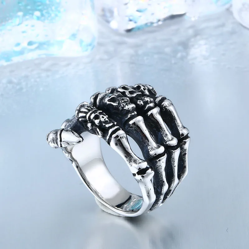 Beier 316L Stainless Steel Finger Bones Men\'s Ring Punk Skull Party High Quality Jewelry Wholesale LLBR8-328R