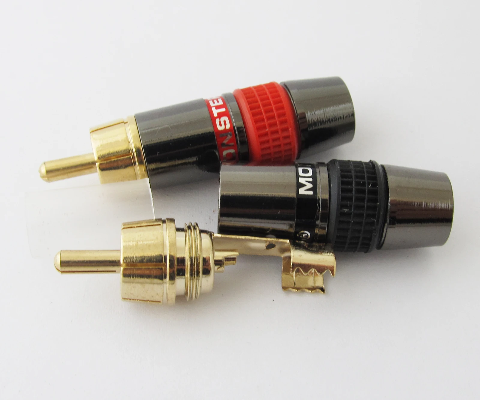 20pcs Monster Gold Plated Brass RCA Male Plug Soldering 8mm Cable Amp Connector