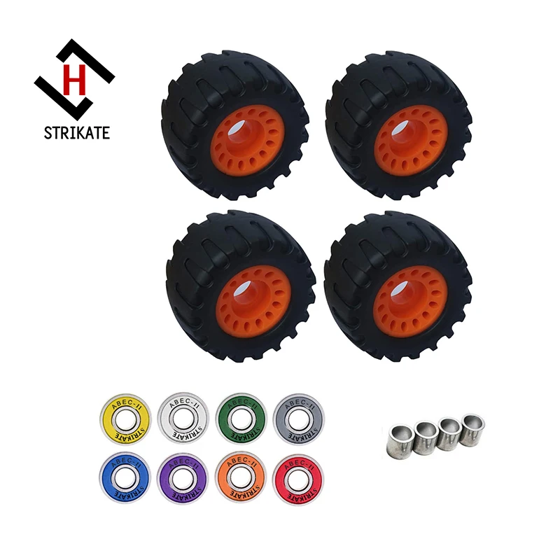 All Terrain Off Road Skateboard Longboard Wheels Set of 4 with Speed Bearing complete Rubber Wheels