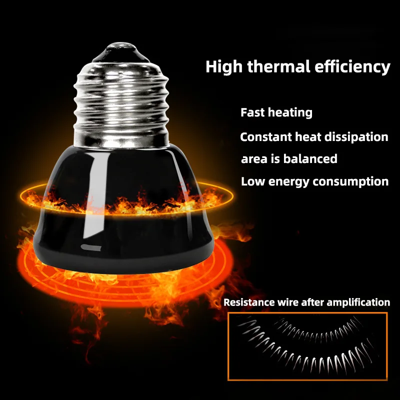 Ceramic Heating Lamp Bulb with Protective Cover Against Scalding No Light Emitting Heater for Reptile Poultry Livestock