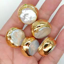 5PCS Freshwater White Coin Pearl beads findings jewelry design loose beads