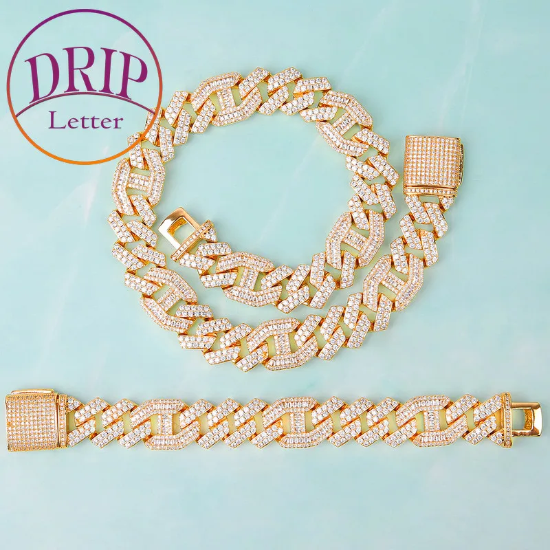 18mm Cuban Necklace Bracelet Jewelry Sets Gold Color Hip Hop Men's Jewelry