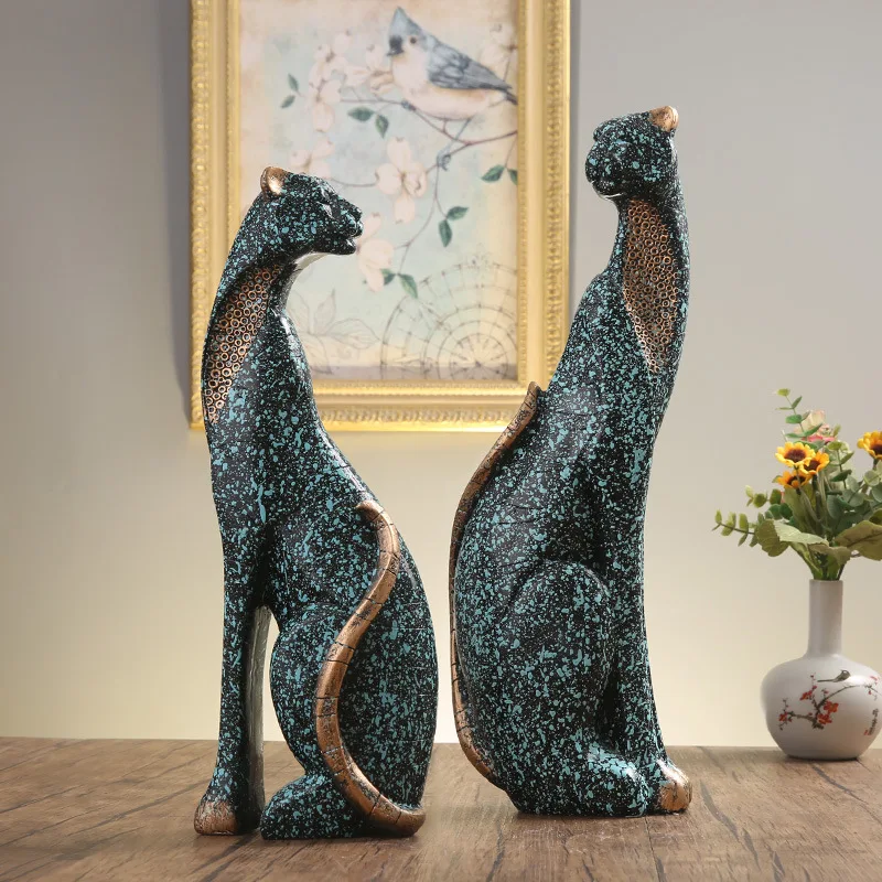 [HHT] Nordic Resin Animal Sculpture Double Tiger Leopard Statue Livingroom TV Cabinet Home Decorations Accessories Modern Crafts