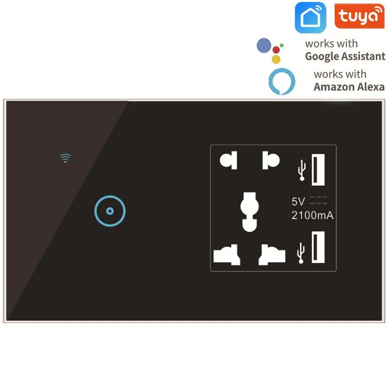 

Tuya/Ewelink APP 1 Gang smart switch with Dual USB Port ,Wall Power Socket Double Universal 5 Hole,works Alexa,Google Home