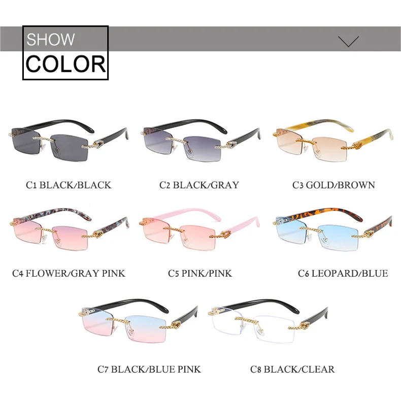 OEC-MANAGEMENT CPO Randlose Diamant Sonnenbrille Frauen Vintage Rechteck Sonnenbrille Weibliche Shades Strass Platz Brillen Gradient Farben – Detail 5